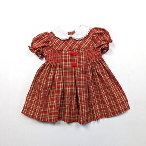 Vintage A Little Angel Dress Girls Size 18m Red Plaid Smocked Peter Pan Collar